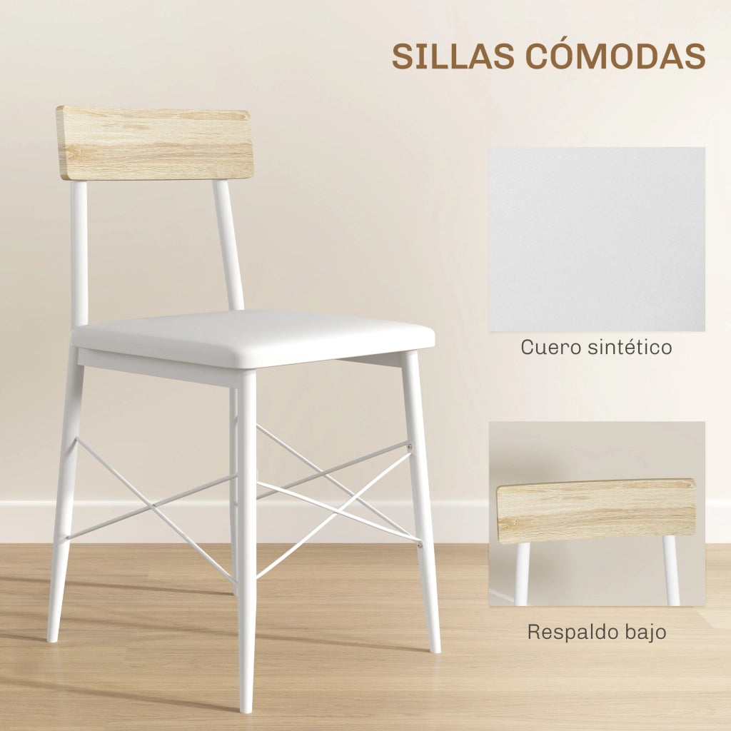 Tavolo da pranzo allungabile con sedie ¨C zephmum ¨C bianco, acciaio e rovere
