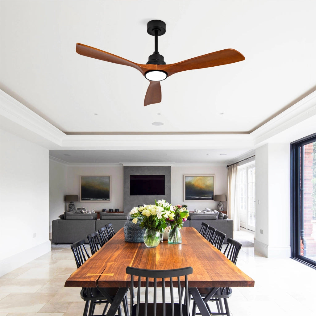 Nuovo ventilatore da soffitto 52 pollici con luce, 3 pale legno massello, 6 velocit¨¤, 3CCT dimmerabile, telecomando, design moderno