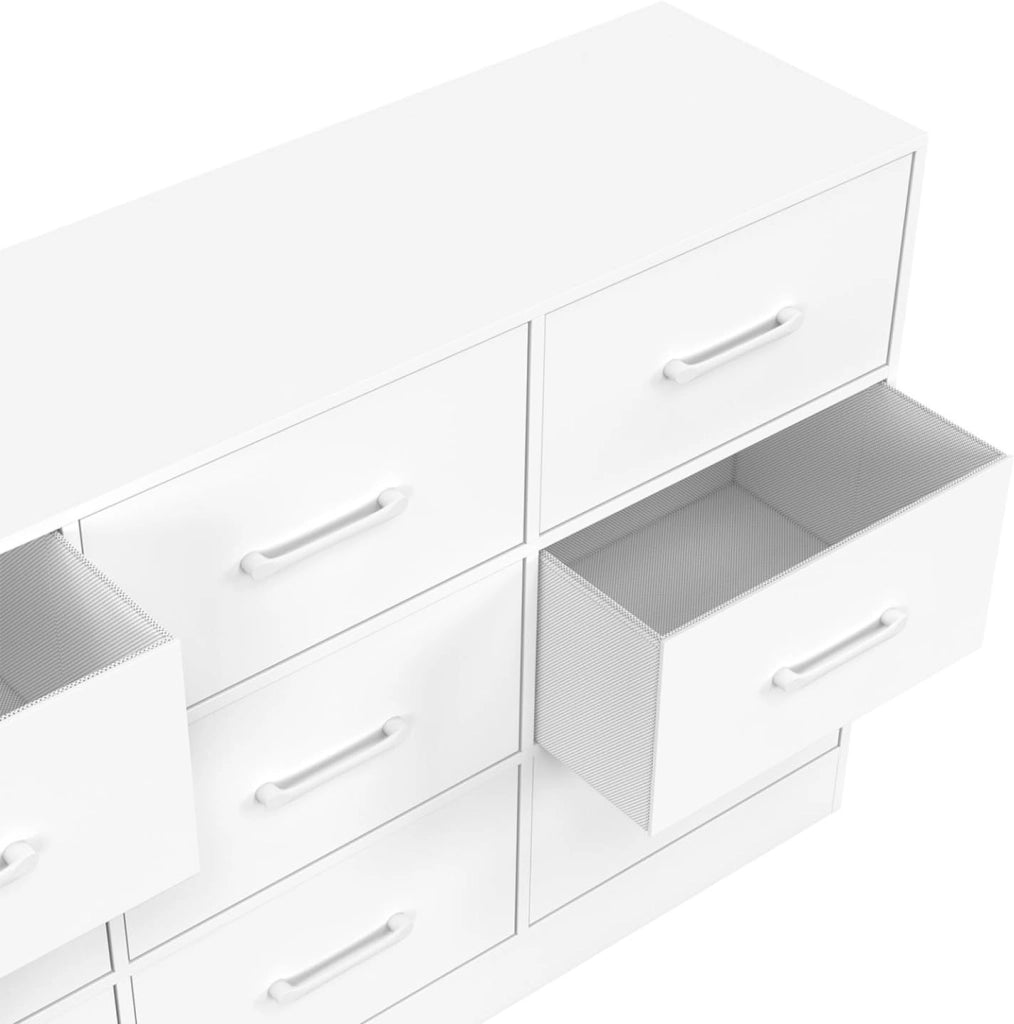 Cassettiera in tessuto a 9 cassetti UPPAH 113 cm mobile contenitore in legno bianco