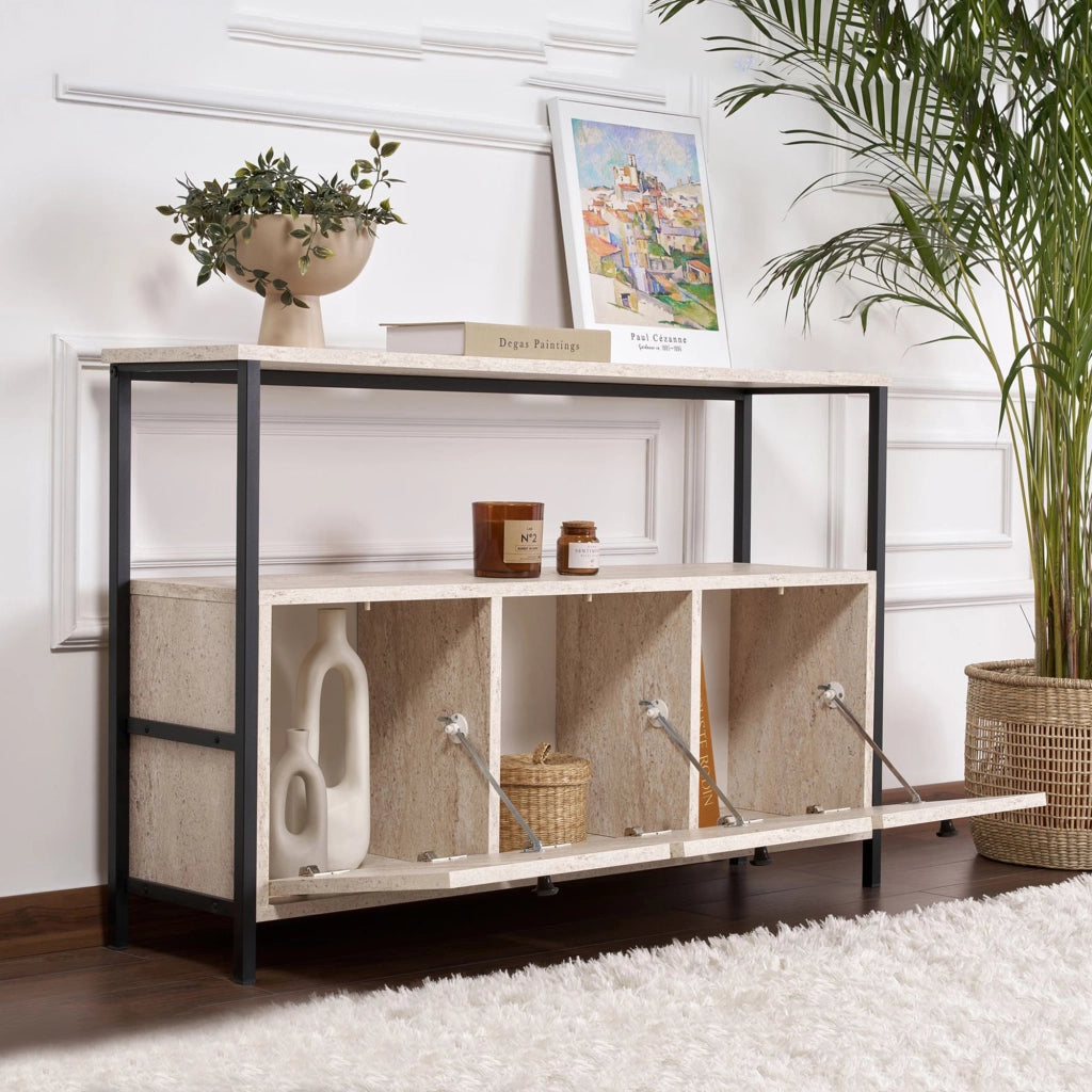 Madia Noda, Credenza 2 Ripiani, 120x30x77h cm Bianco Marmo