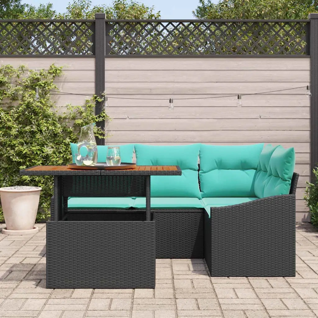 Set da Pranzo per Giardino con cuscino 5 pcs Nero e Verde acqua