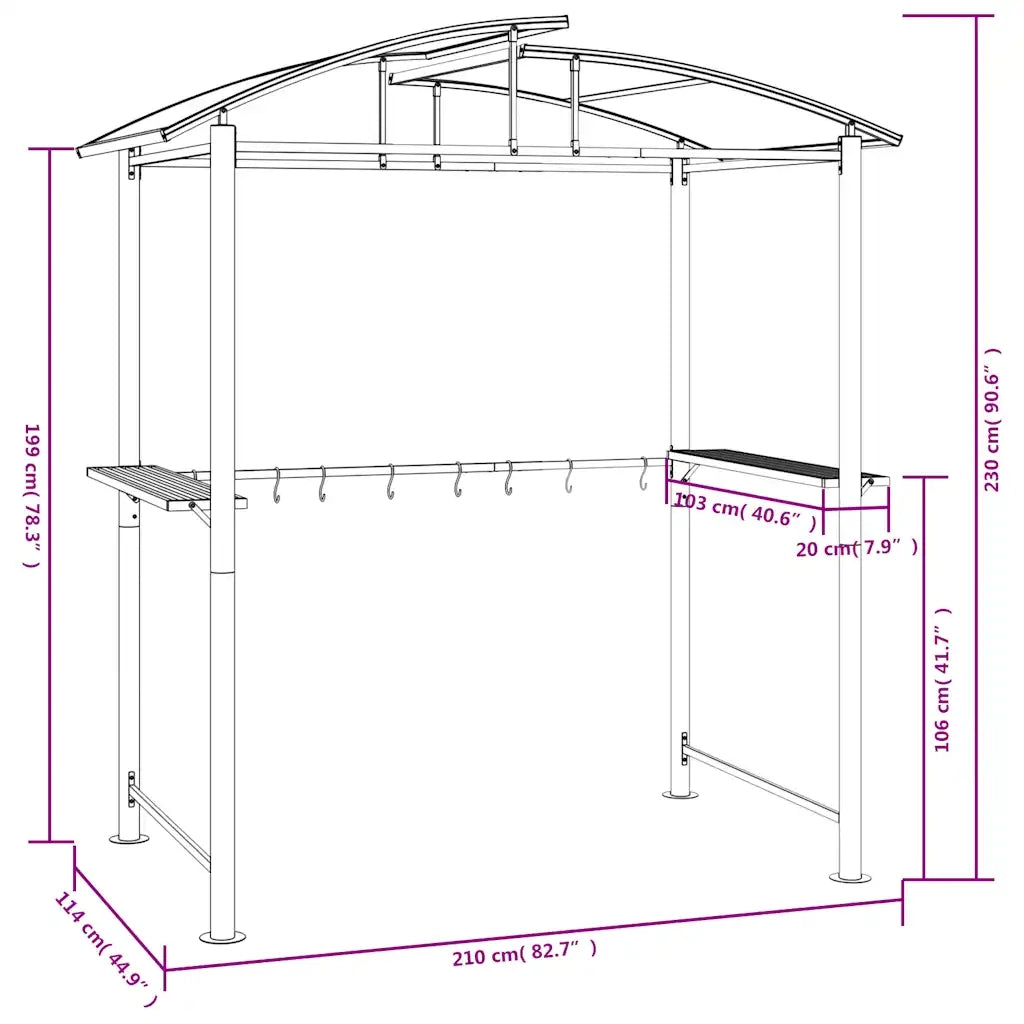 Gazebo | Pergolato Barbecue Ripiani Laterali Antracite 210x114x230 Acciaio
