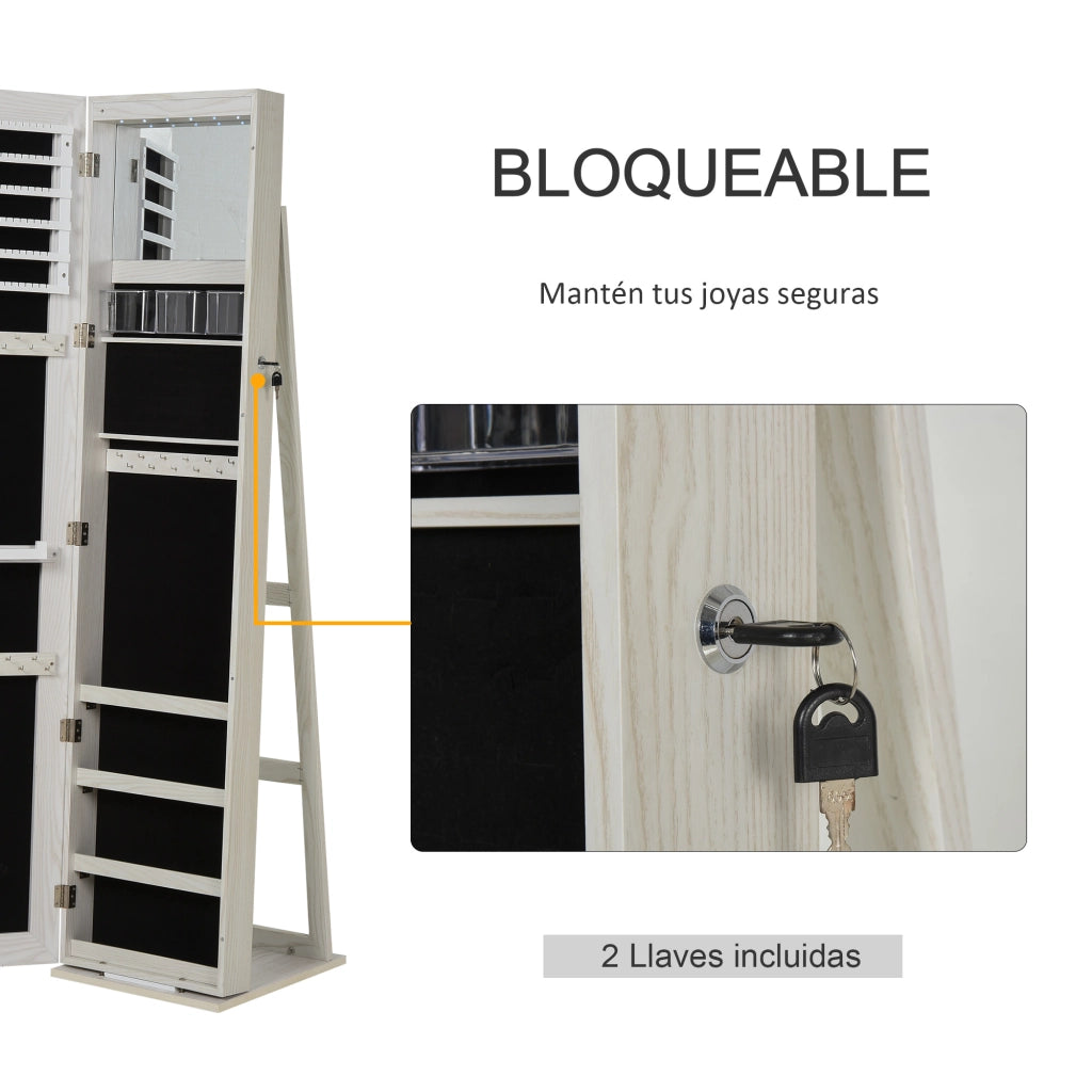 Armadio con Specchio e Luci LED ¨C Zephmum ¨C Bianco con Vena Legno