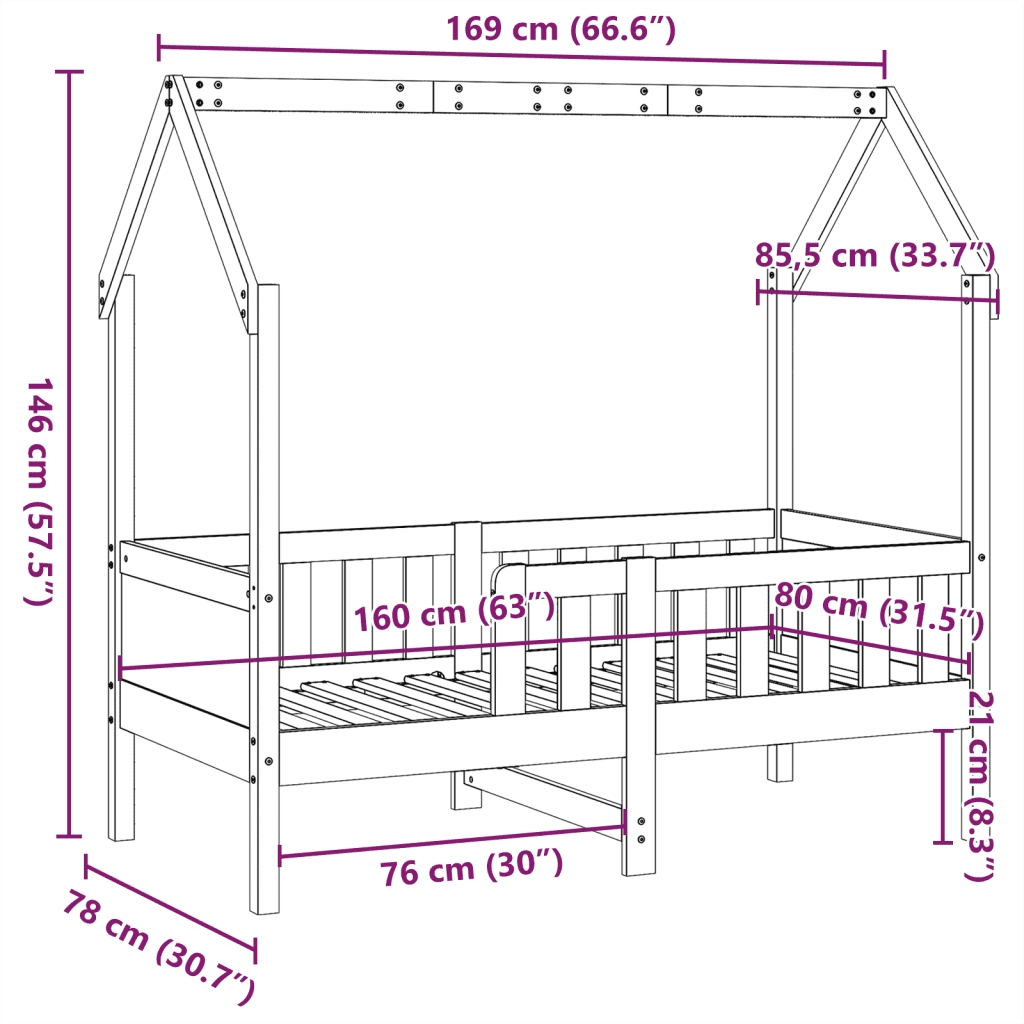 Giroletto Casetta Bambini Bianco 80x160 cm Legno Massello Pino 850711