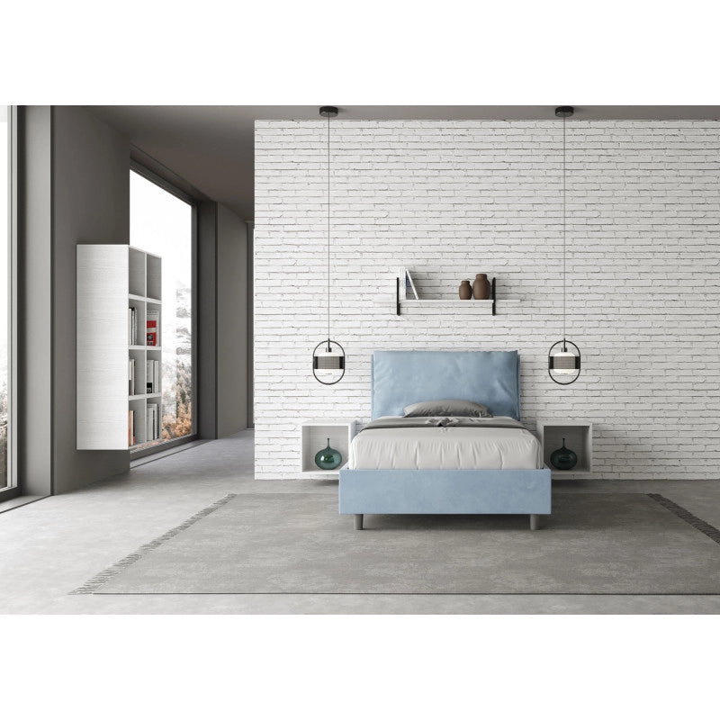 Letto imbottito Piazza e mezzo 130x190 cm Large - Contenitore,Microfibra,Azzurro