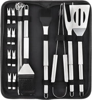 Set di accessori per barbecue in acciaio inossidabile - 20 pezzi - con valigetta per camper e camperisti