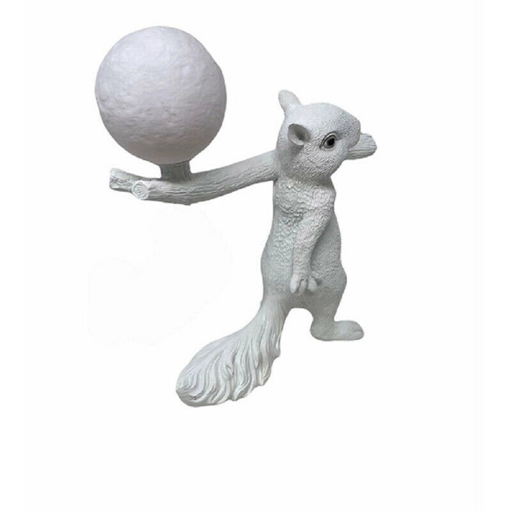 Trade Shop - Lampada Da Tavolo Decorativa A Forma Di Scoiattolo In Resina Lume Moderno G9 D06 - Bianco