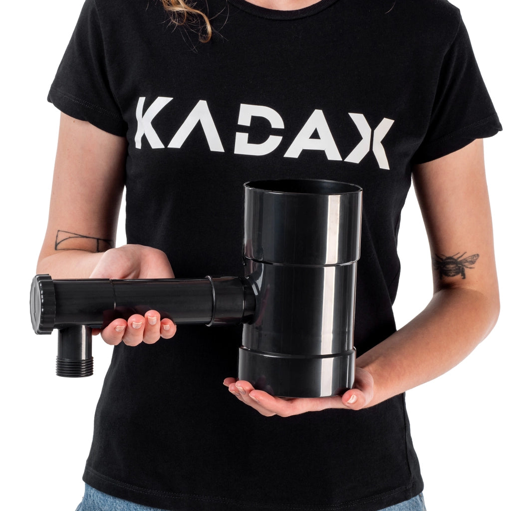 Collettore di acqua piovana KADAX con valvola di raccolta per grondaia da 100 mm