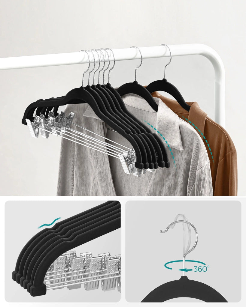 Grucce VALORA in velluto nero con clip per organizzare i vestiti - CRF12B x12