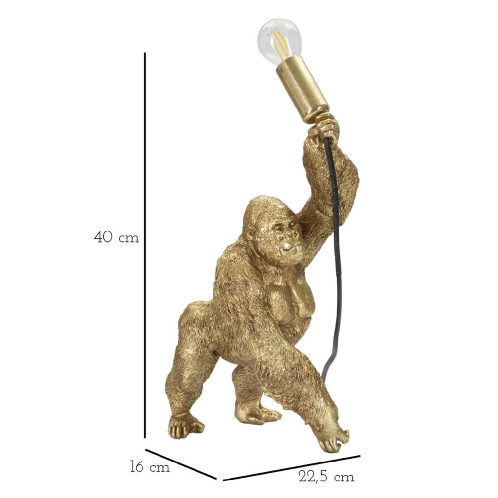 Lampada da Tavolo Gorilla 1, Oro, Poliresina, 22,5x16x40 cm, Seven Design