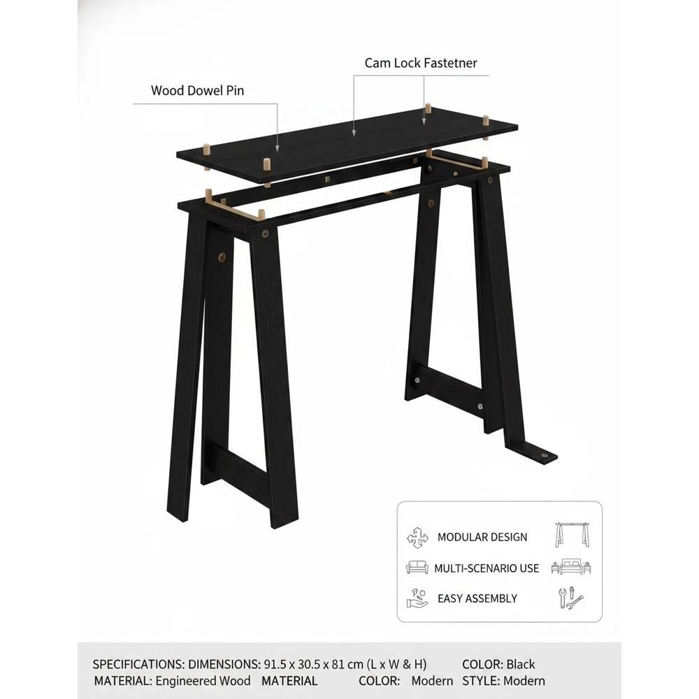Modern Console Table For Entryway, Black Narrow Sofa Table With Multi-Layer Board, Rectangular Side Table For Living Room Bedroom Hallway, 91.5x30.5x81 Cm