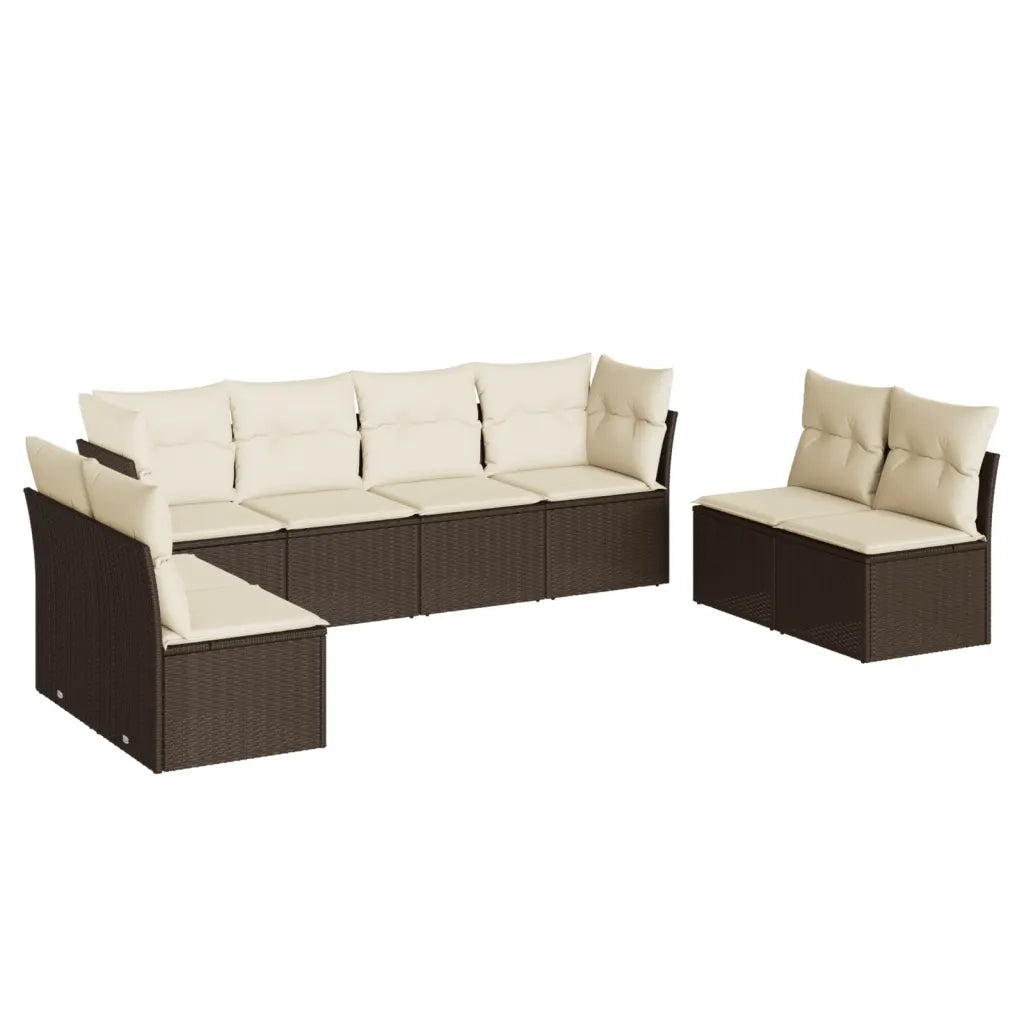 Set Divani da Giardino 8 pz con Cuscini Marrone in Polyrattan 3217453