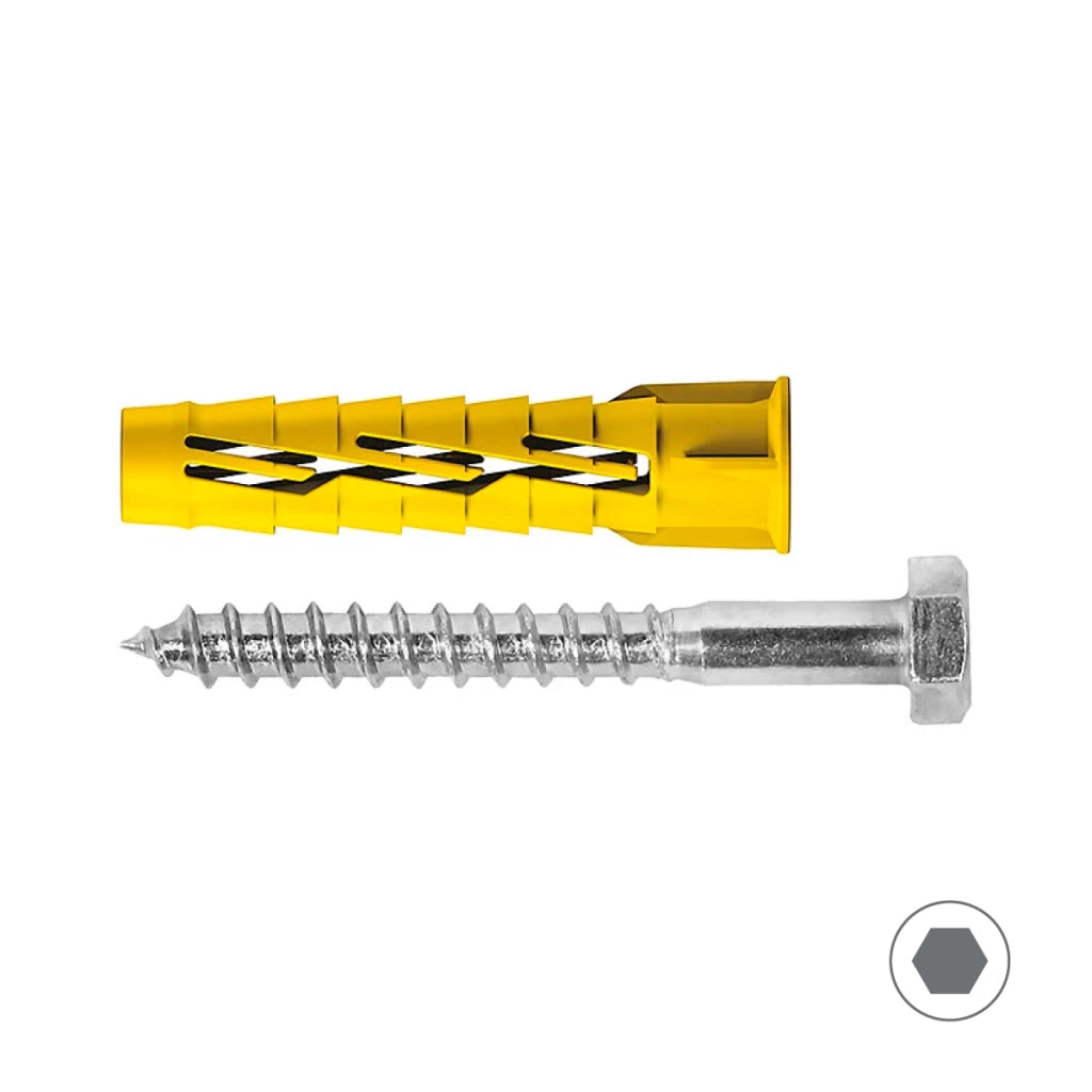 TASSELLO LEGGERO IN NYLON COLORE GIALLO CON VITE AD ESPANSIONE TESTA ESAGONALE IN ACCIAIO ZINCATO - Ø12X60  - TEF