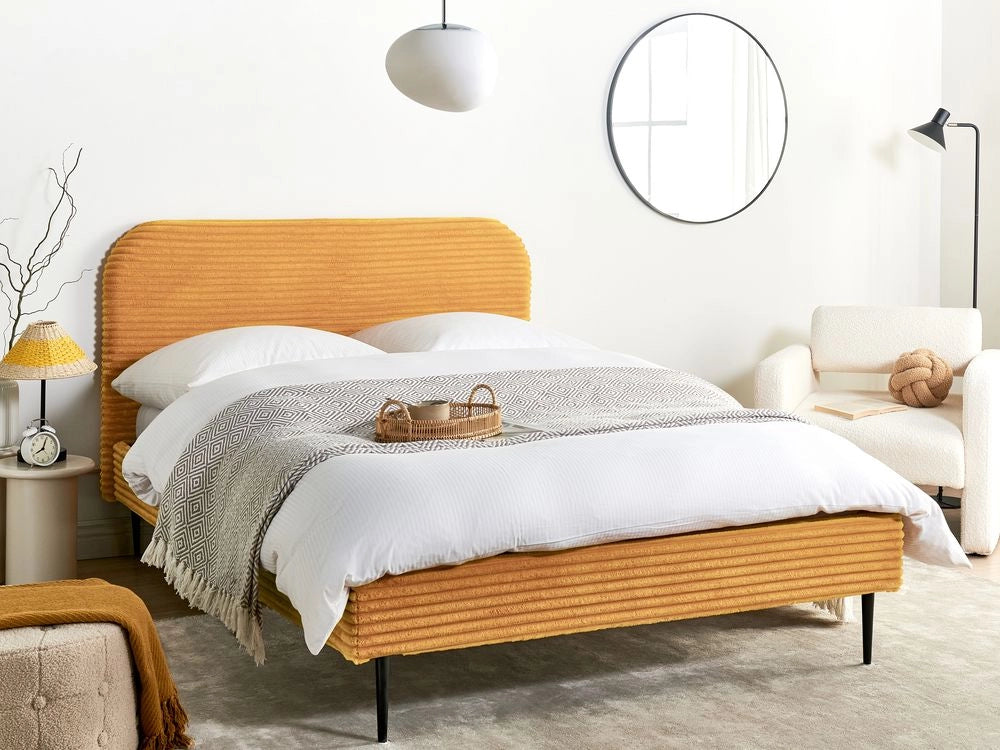 Letto arancione velluto a coste testiera con rete a doghe 140 x 200 cm design minimalista