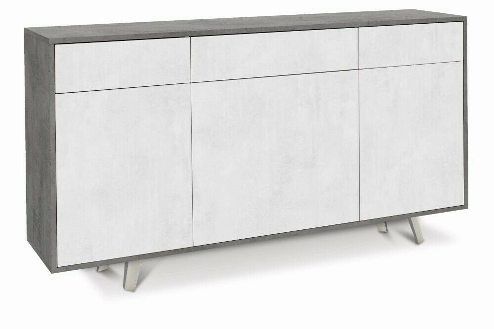 Mobile Madia 3 ante e 3 cassetti  H92 L164 P41 Cm Struttura color Cemento Frontali Bianco ossido 7076k Sarmog