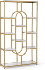 Libreria geometrica per carichi pesanti con telaio in metallo e protezione antiribaltamento, scaffale divisorio per libri, riviste e piante, 95 x 30 x 175 cm (bianco + oro)
