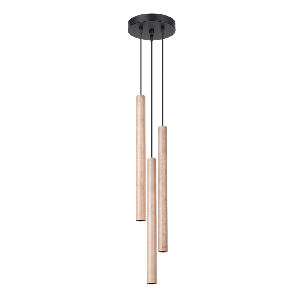 Lampada a sospensione rotonda VELINO nero/legno 3xG9 Pure Lume