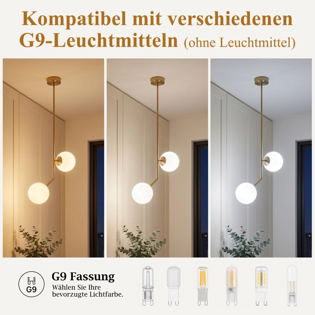 ZMH Lampada a Sospensione 2 Luce Vetro G9 Moderna per Camera Soggiorno senza lampadine