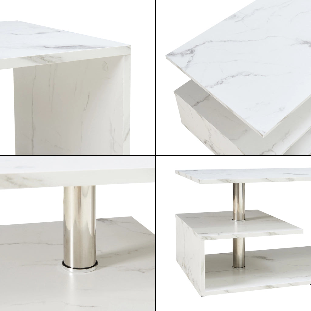 Tavolino da Salotto Haarlem con 3 Piani 90 x 50 x 41 cm - Effetto Marmo Bianco [en.casa]
