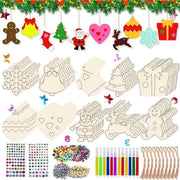 Decorazione di Natale per albero 224 pezzi - Sospensioni in legno - Non trattato - Attività di ricamo - Decorazione - Foro predrillato - Decorazioni di Natale