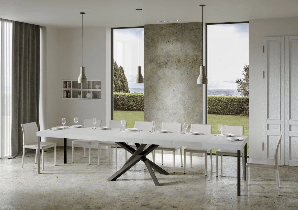 Tavolo Allungabile 120-380x90x77 cm Volantis Premium Bianco Frassino Telaio Antracite