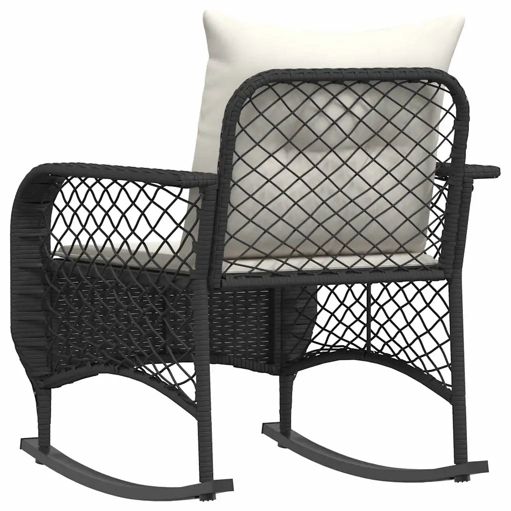 Sedia a Dondolo da Giardino con Cuscini in Polyrattan Nero 4104193