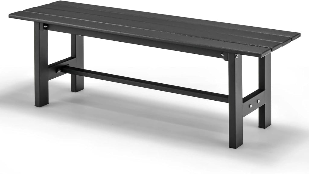 Panchina da Giardino con Sedile a Doghe, Telaio in Metallo e Verniciato a Polvere, Panca a 2 Posti da Giardino per Parco e Esterno, 120x34,5x40 cm (Nero)