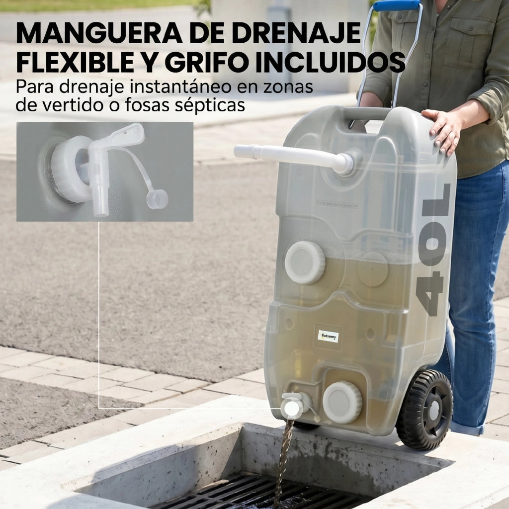 Tanica Portatile Acqua 40 Litri con Ruote e Rubinetto ¨C zephmum ¨C Grigio 37x23x80 cm