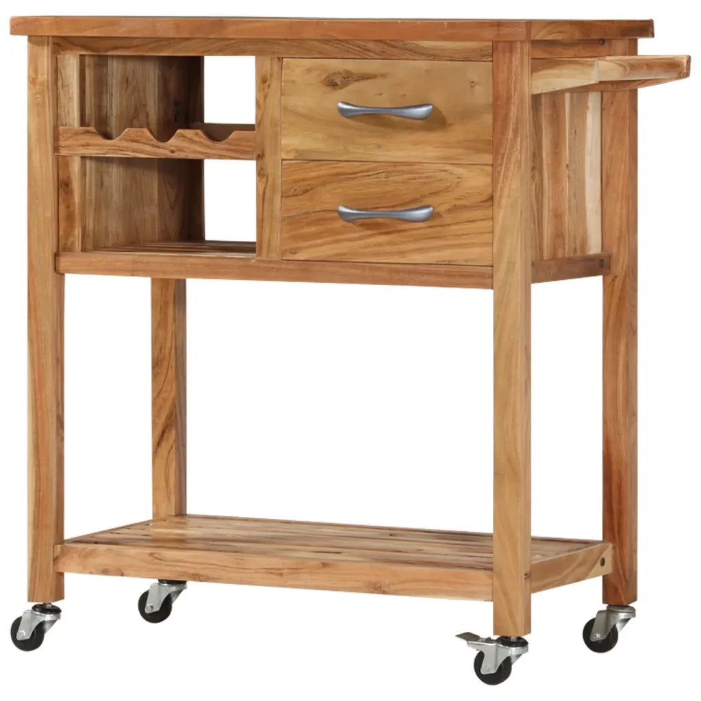 Carrello da Cucina 80x45x91 cm in Legno Massello di Acacia cod mxl 55570