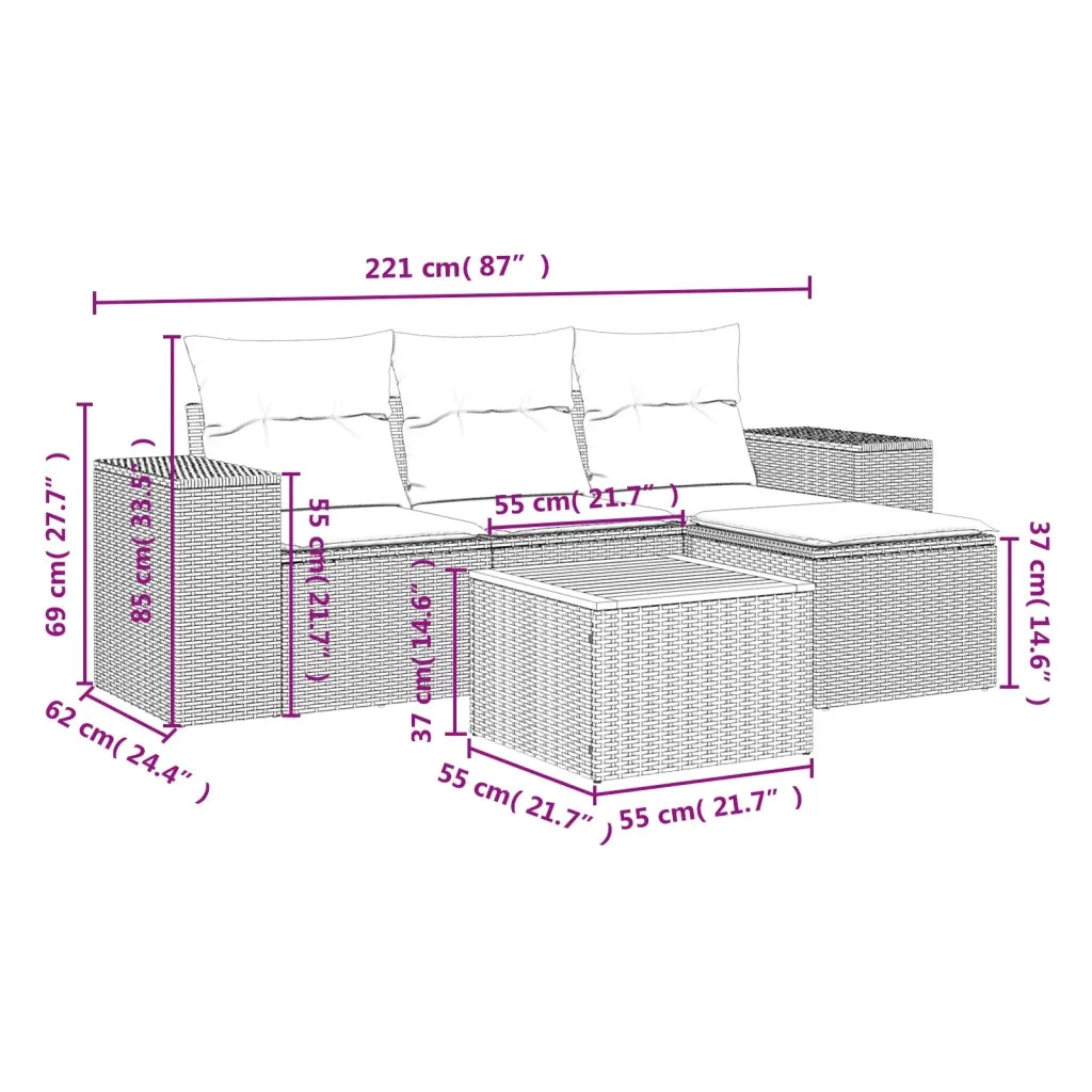 Set Divano da Giardino 5 pz con Cuscini Grigio in Polyrattan 3257747