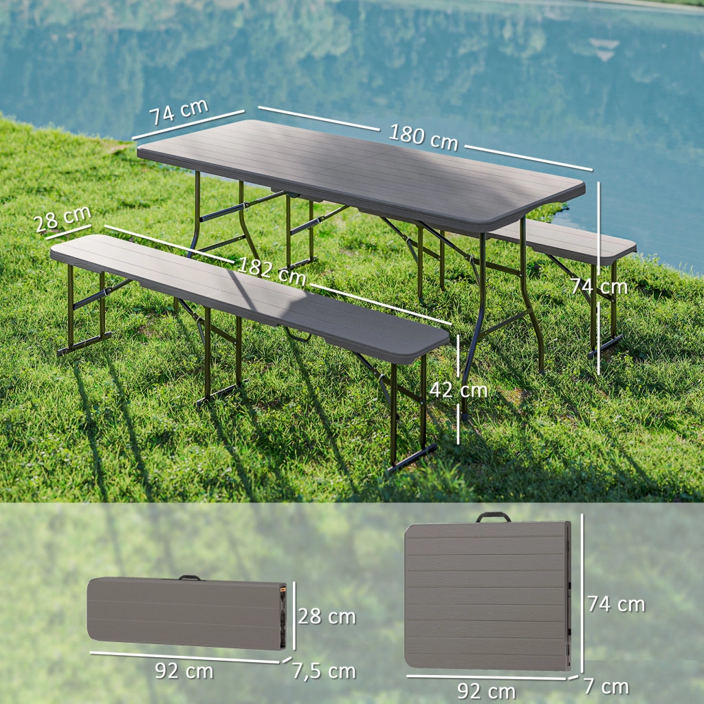 Set Tavolo e Panche Pieghevole Legno Effetto per Esterno ¨C zephmum ¨C Marrone 180x74x74 cm