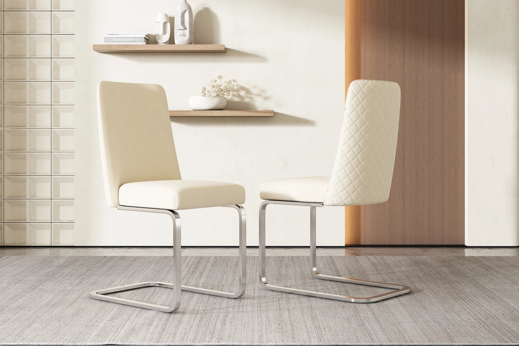 SEDIA da pranzo in velluto, set da 4 pezzi, beige, gambe in metallo