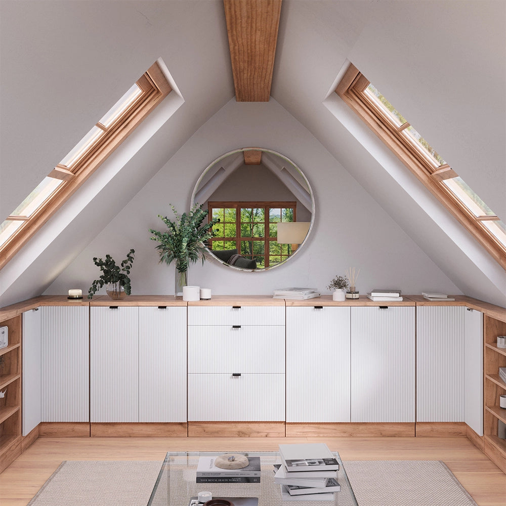 Mobile per mansarda Rion Ondulazione bianca/Rovere dorato 60 x 83.8 cm senza inclinazione con 3 cassetti Vicco