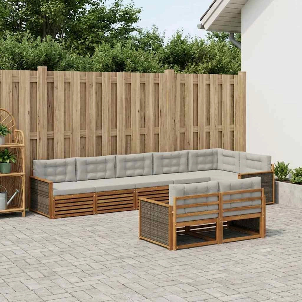 Set di divani da esterno 8 pz Naturale e Grigio Chiaro 3383499