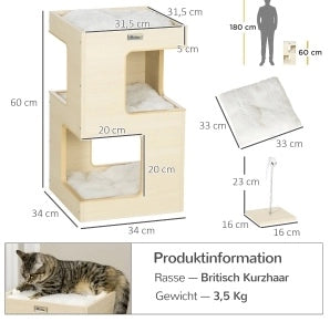 Cuccia per gatti a 3 livelli con cuscini lavabili e gioco a topo