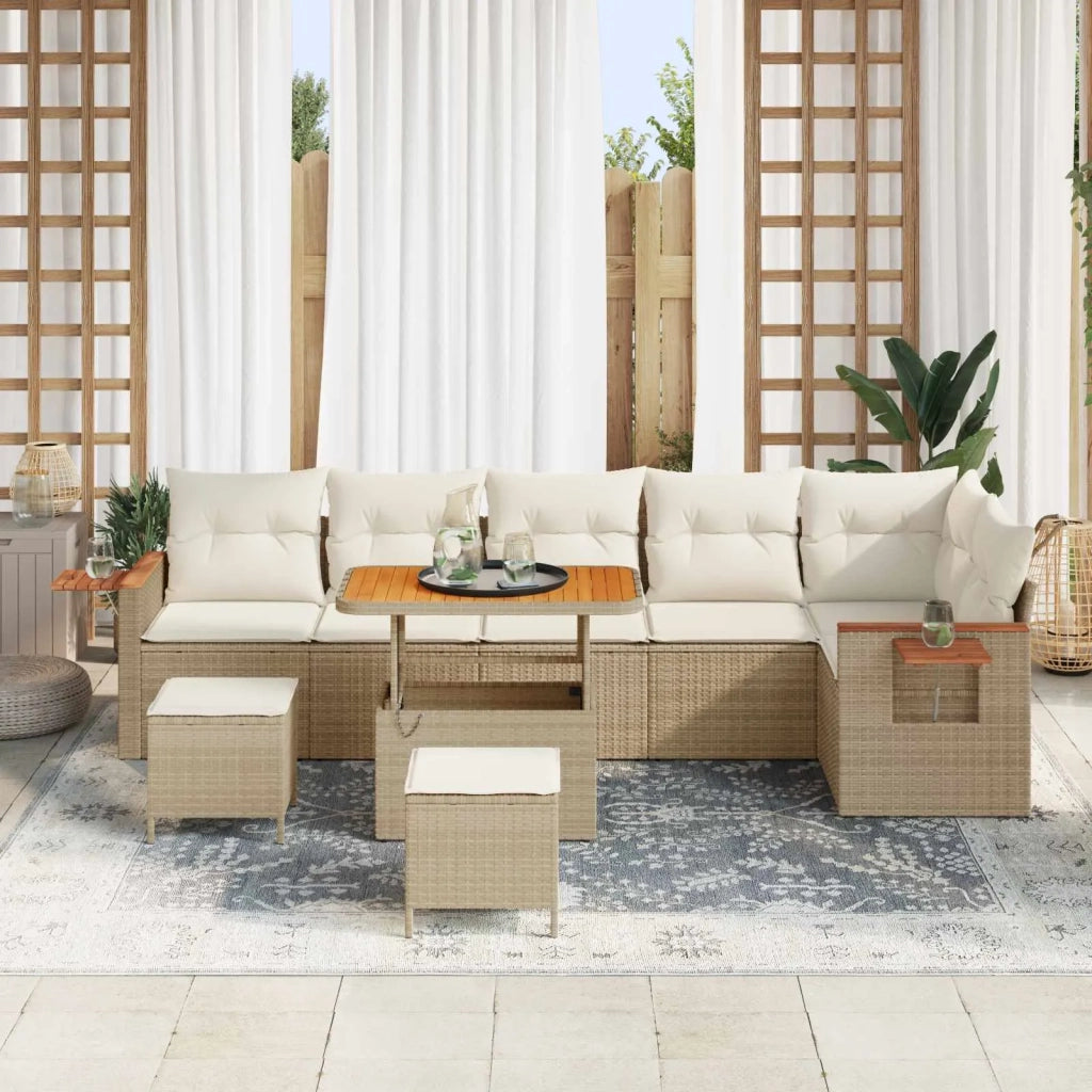 Set Divano da Giardino 9 pcs Beige polyrattan 3363066