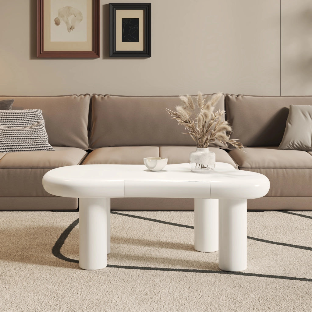 Tavolino da Salotto a Forma di Nuvola con LED e Cassetto ¨C Xylo ¨C MDF Bianco