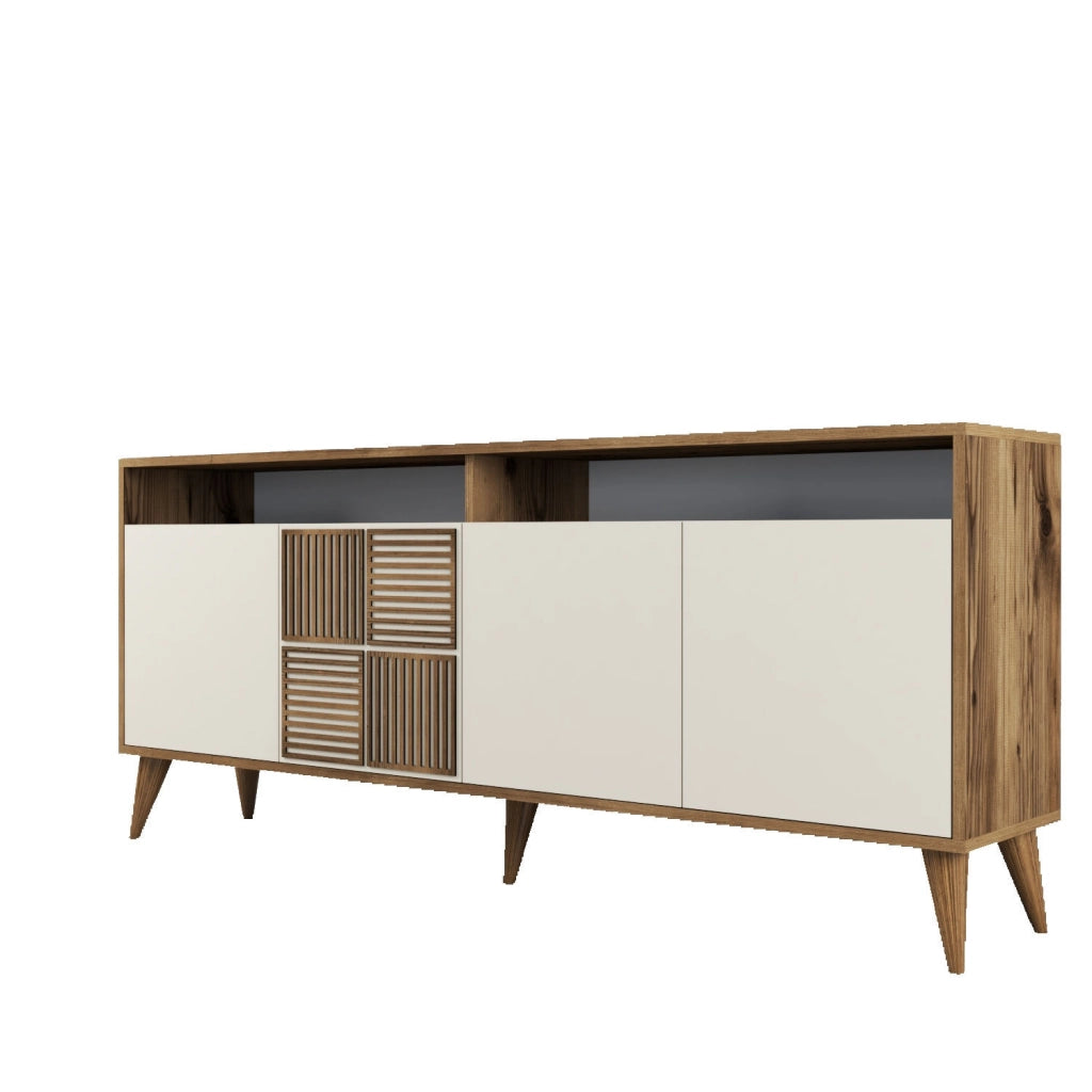 Credenza in legno "Milano" - 180 x 35 x 78 cm - Noce, Crema