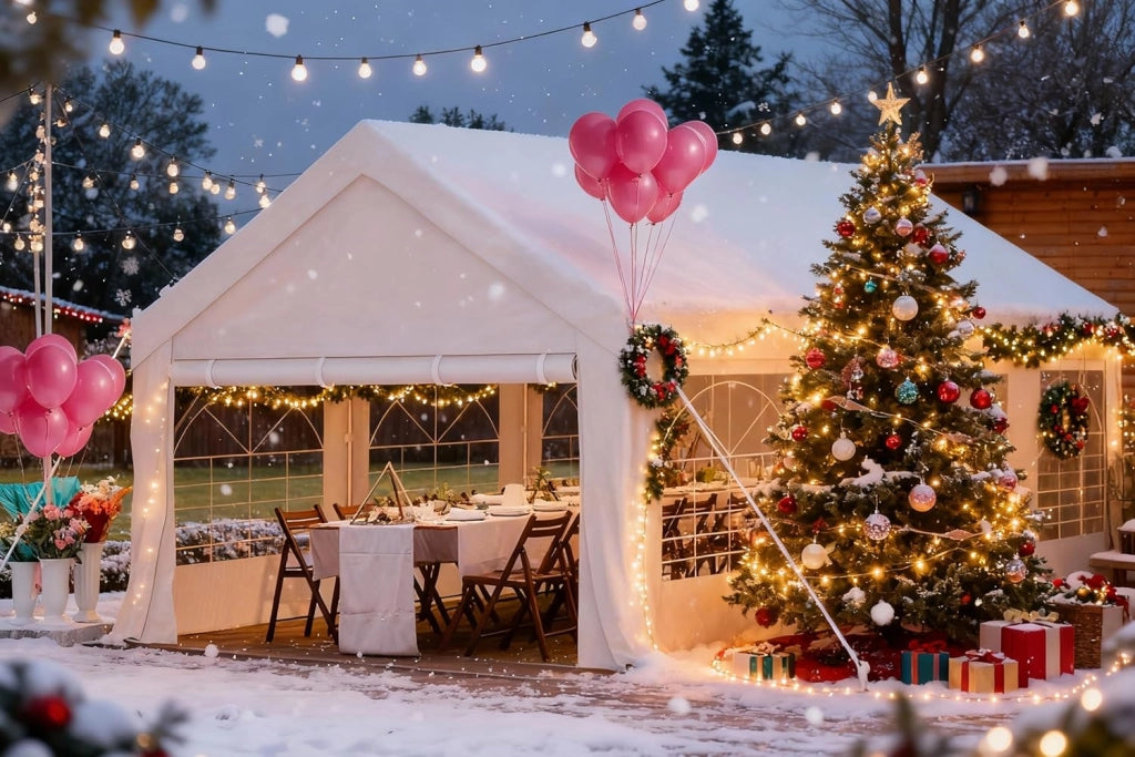 Gazebo da 4 x 6 m, resistente, con pareti laterali, impermeabile, in PE, con struttura in acciaio galvanizzato, tenda per feste, eventi, uso esterno, colore bianco
