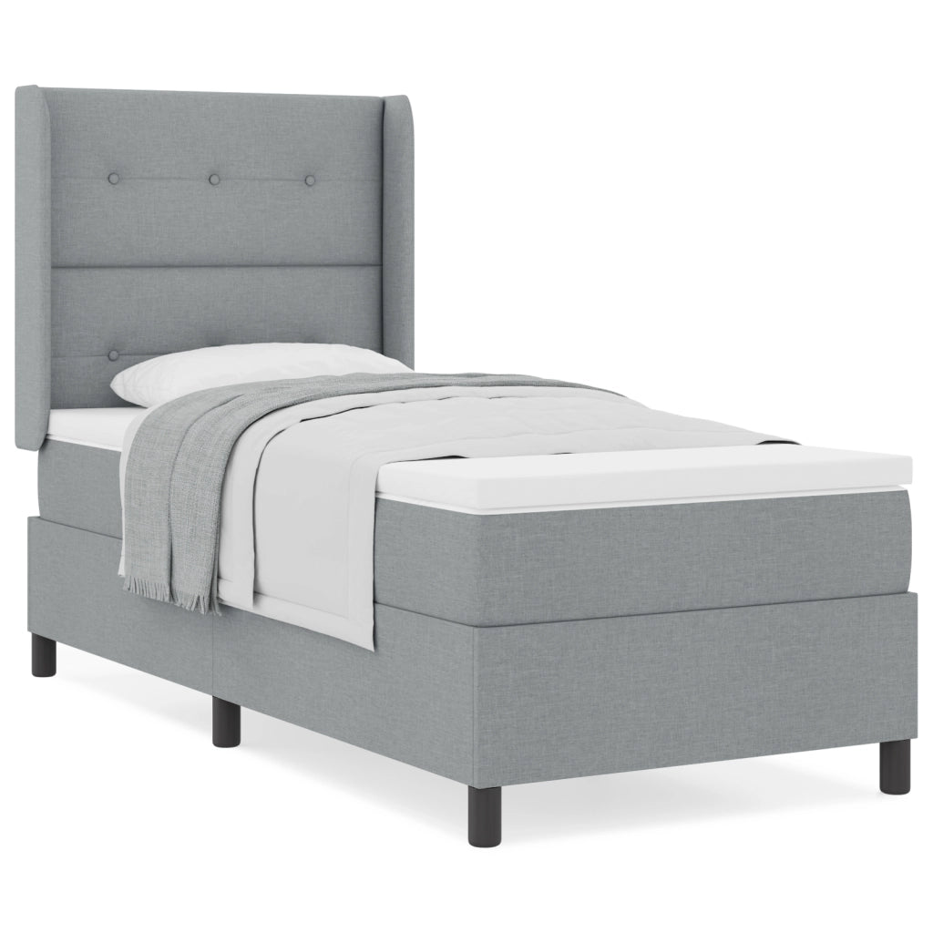 Letto Box Spring con Materasso Grigio Chiaro 90x200 cm in Tessuto