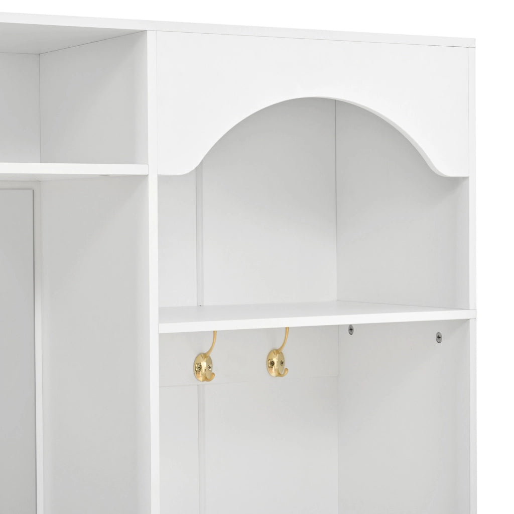 Guardaroba da ingresso 100x35x180 cm con specchio; appendiabiti; panca e LED in MDF bianco