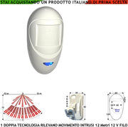 Doppia Tecnologia Grandangolo Sensore di Movimento x Antifurto Portata 12 MT da Interno Rileva Intruso Aliment. 12 V Assorb. 40 mA Infrarosso Lente 18 Fasci su 4 Piani ERS Contenitore Bianco Snodo ABS