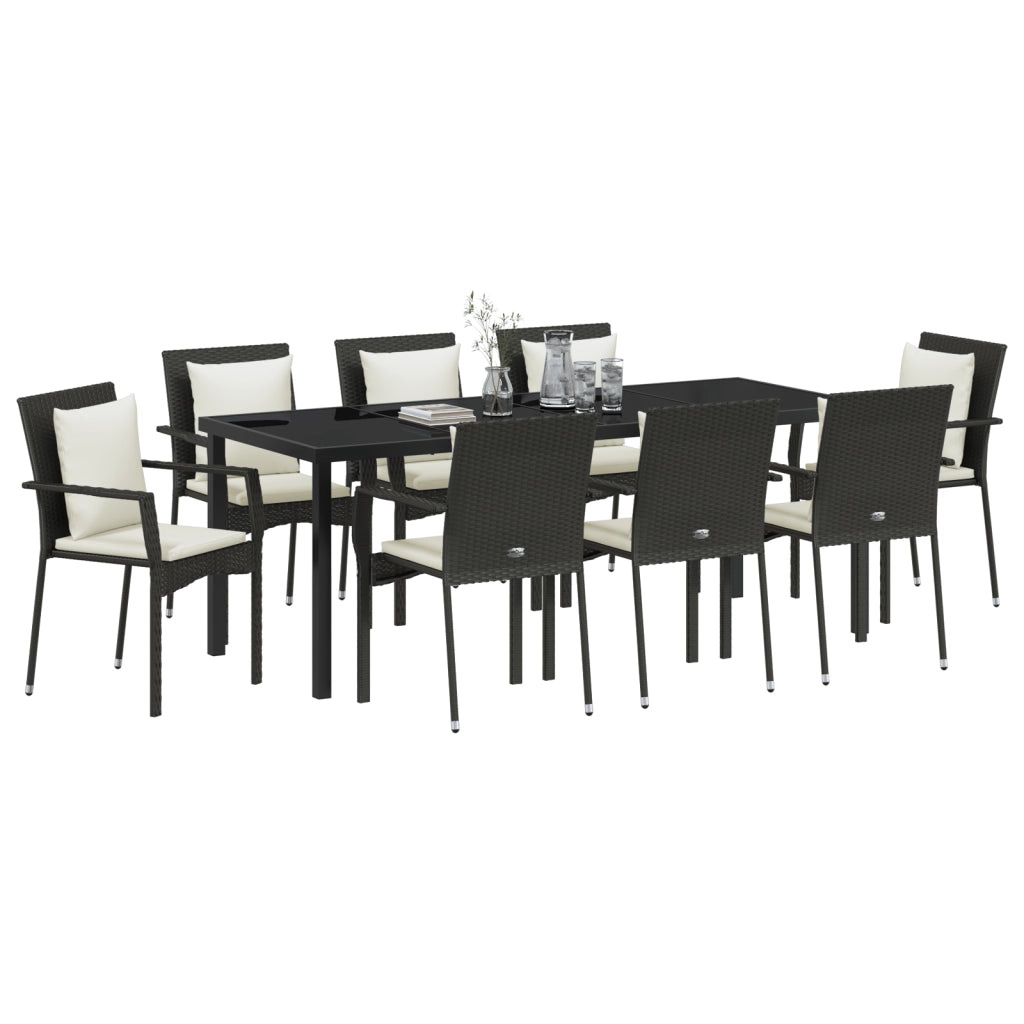 Set di Mobili da Pranzo da Giardino con Cuscini Nero Polyrattan