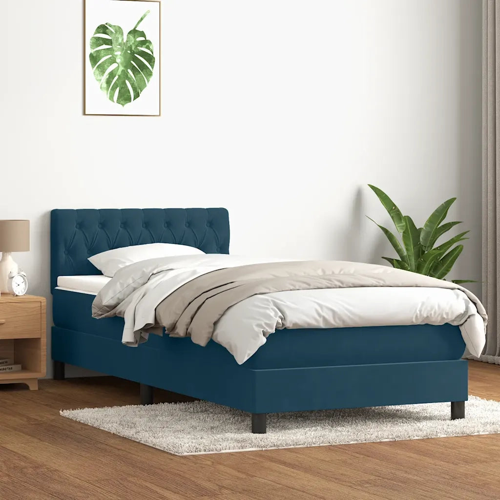 Letto a Molle con Materasso e LED Blu Scuro 80x220 cm Velluto 3317197