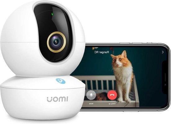 Camera di Sorveglianza Interna 3K (5MP) 360° Sottile - Chiamata Smartphone a Un Tocco - Rilevamento Uomo - Funzione di Tracciamento Intelligente con AI - Audio a Due Vie - Allarme - Modalità Privata - Compatibile con Alexa