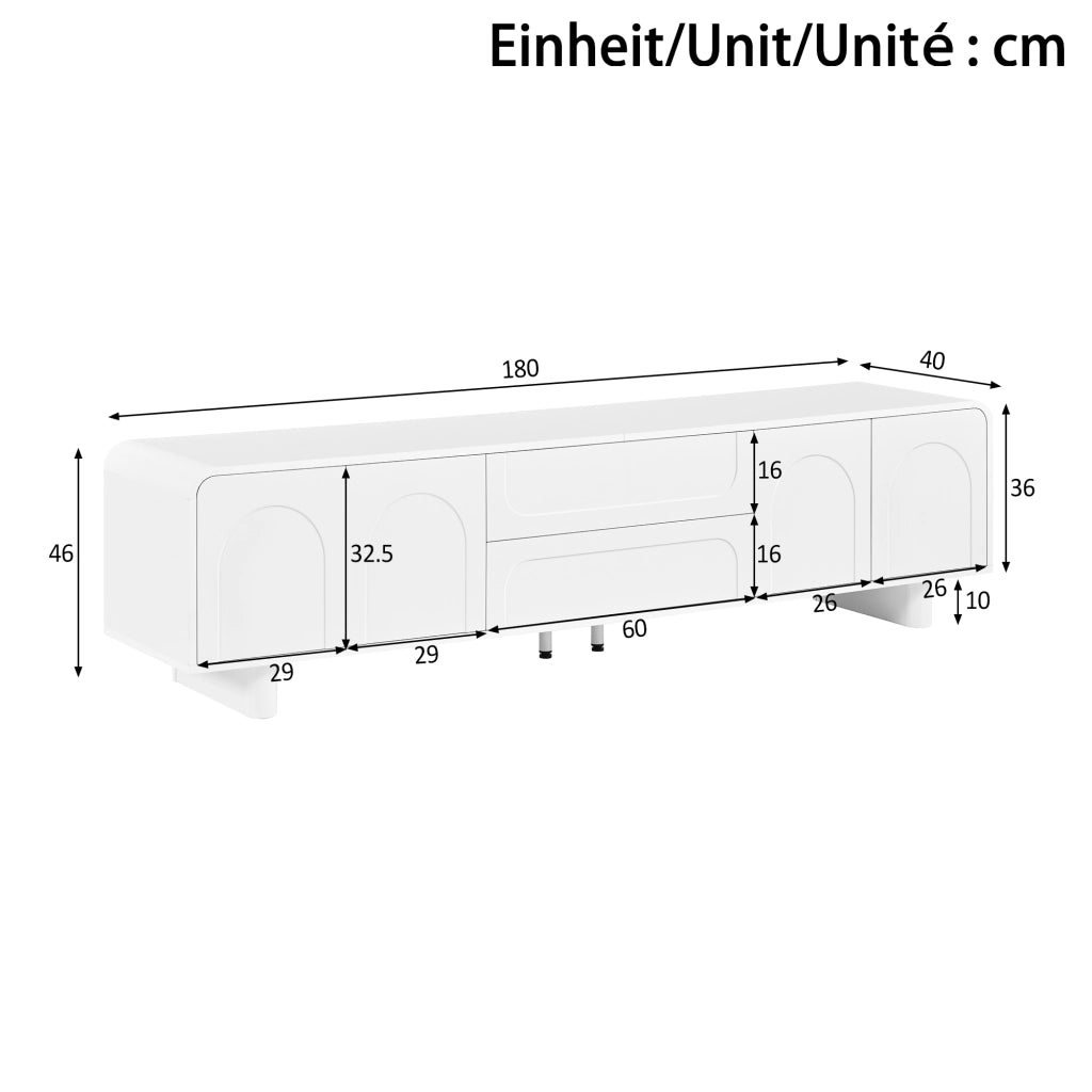 Mobile TV con 4 ante; 2 cassetti; passacavi e angoli arrotondati; per soggiorno; 180 × 40 × 46 cm