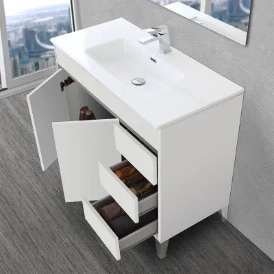 Mobile bagno da terra 100 cm linea Way bianco lucido con specchio e lavabo