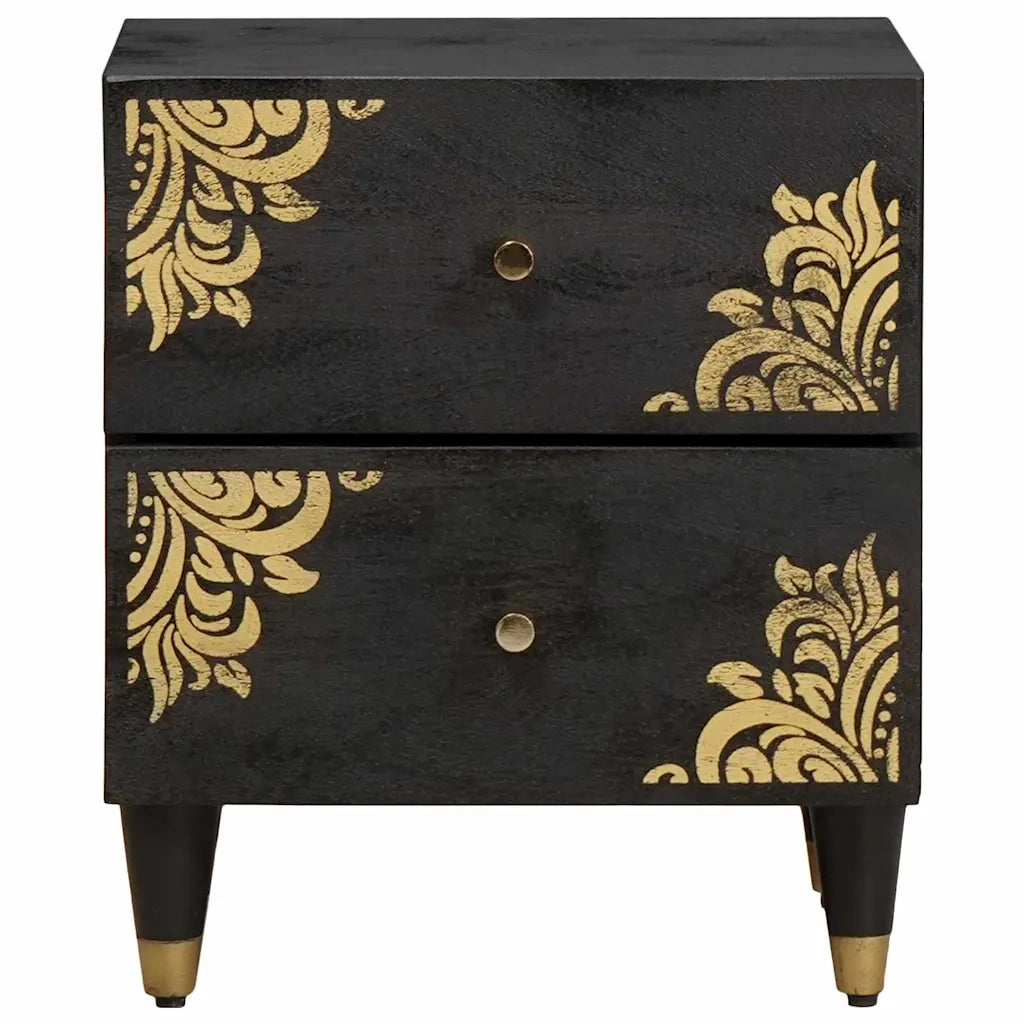 Comodino | Armadio da Notte | Mobiletto da notte Nero 40 x 33 x 46 cm Legno di mango massello