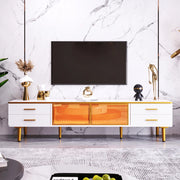 TV Schrank in Marmoroptik - Zephmum - 170x37x47,5cm - LED-Beleuchtung, 4 Schubladen, Glasfronten