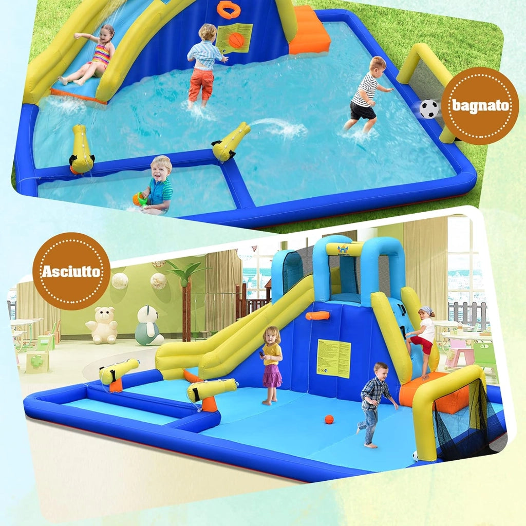 Castello Gonfiabile Per Bambini, Con Scivoli, Muro da Arrampicata e Piscina, Per 3 Bambini 3-10 Anni, Con Borsa di Trasporto e Kit Riparazione (Senza soffiatore)